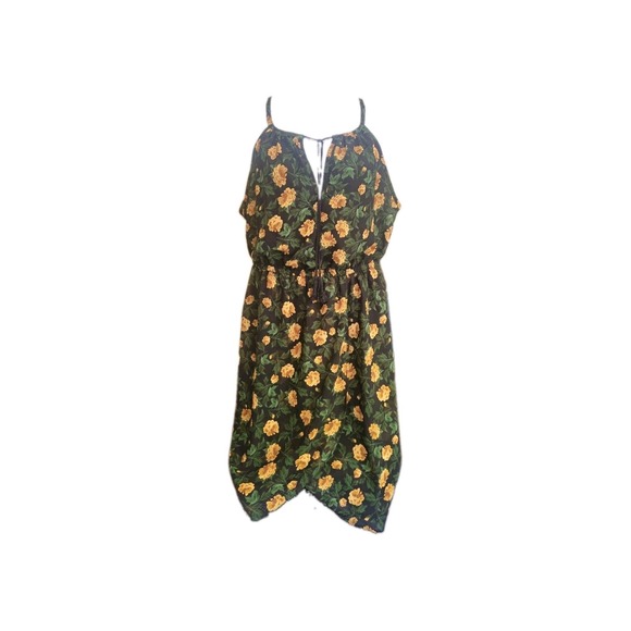 Blush Dresses & Skirts - Blush Black Yellow Green Floral Tie Neck Midi High Low Sundress floral Coquette